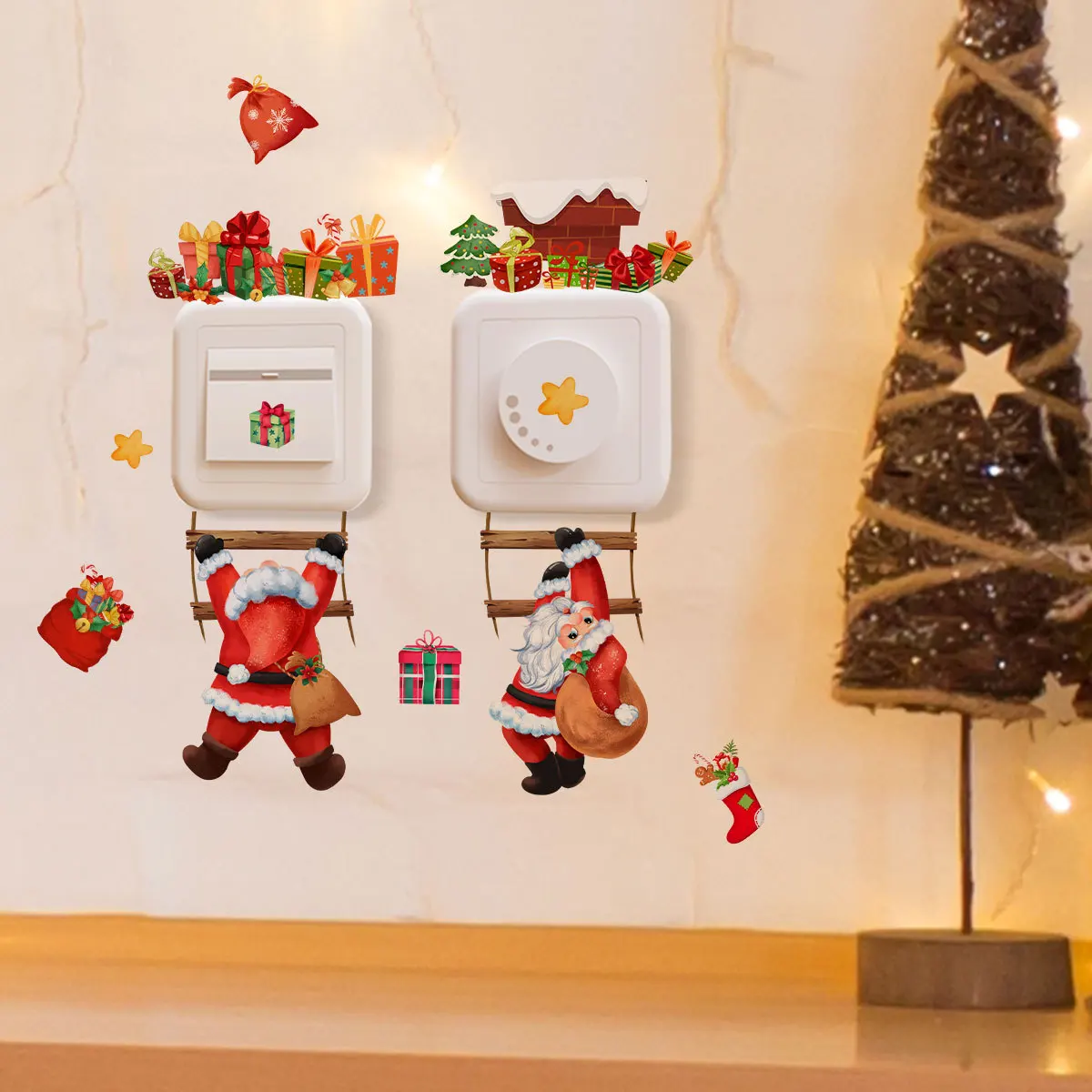

Santa 'Delivering Luck' Switch Plate Covers - Fun Christmas Wall Decals for Living Room & Kids' Bedroom