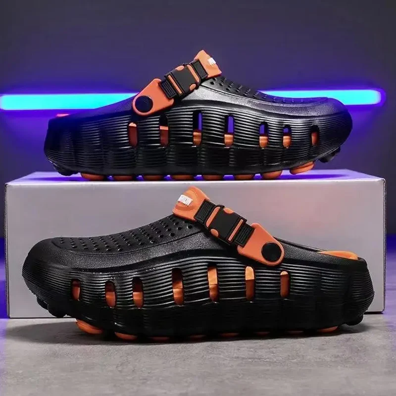 Summer Men's New Outdoor Non Slip Cool Slippers Thick Soled Clogs Cave Shoes One Step Trendy Thick Bottom Odor Proof Beach Shoes image 4