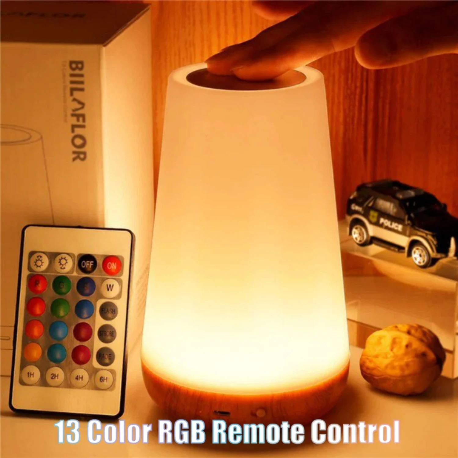 Color Changing RGB Table Lamp with Remote Control - Dimmable Portable Bedside Lamp, USB Rechargeable Night Light