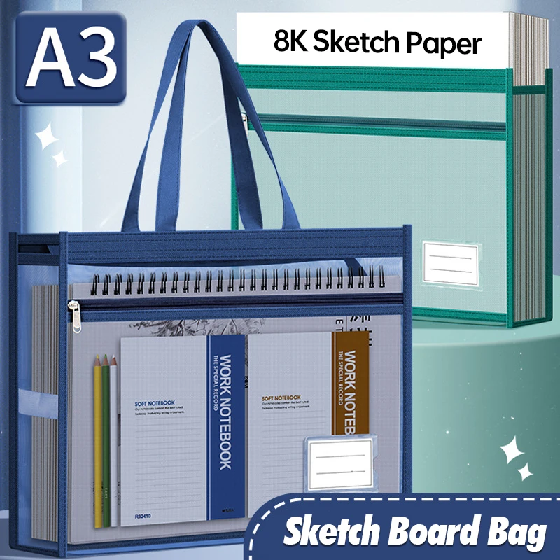 Large A3 Mesh File Bag Carry Book Art Bag Transparent Grid Portable Zipper Student Drawing Sketch Board Test Paper Storage Bag