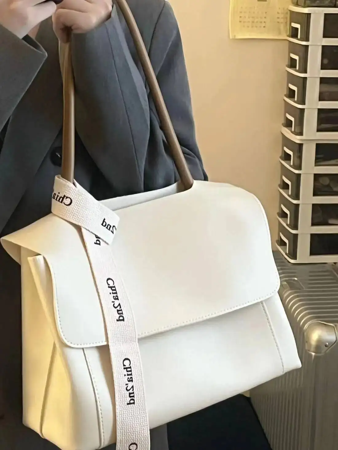 Bloom Retro Large Capacity Tote Bag Wallet Women High Street Pu Leather Soft White Handbag Female Vintage Shoulder Bags 2025