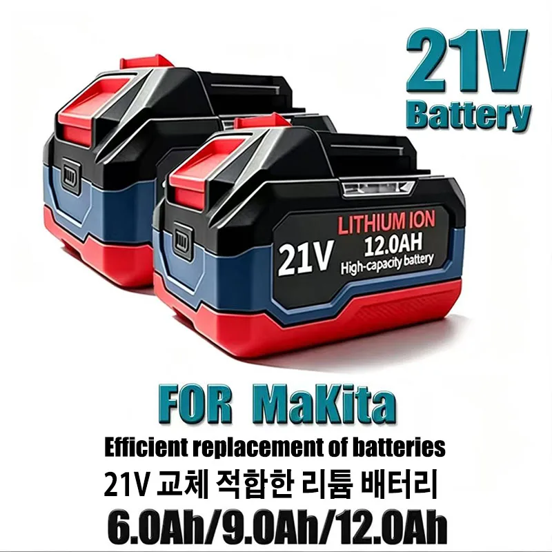 New 21V 6.0Ah/9.0Ah/12.0Ah Rechargeable Battery Compatible with Makita DGA404 DTW700 DHR202 DJV182 DDF487 Power Tools