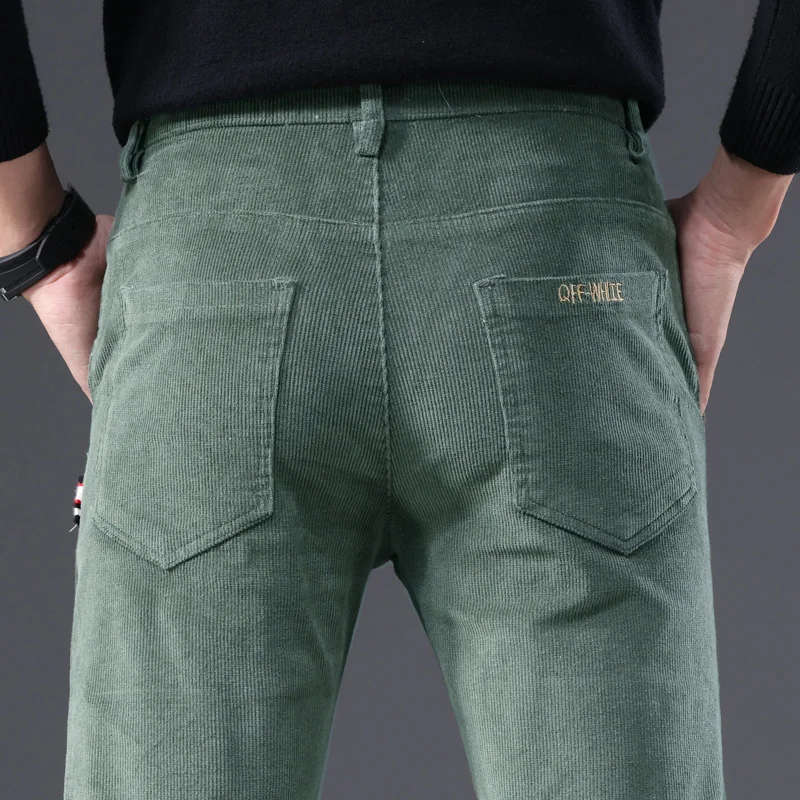 Casual Men\'s Green Brown Thick Corduroy Pants 2024 New Style Fashion Stretch Regular Fit Business Trousers Male Brand Clothes