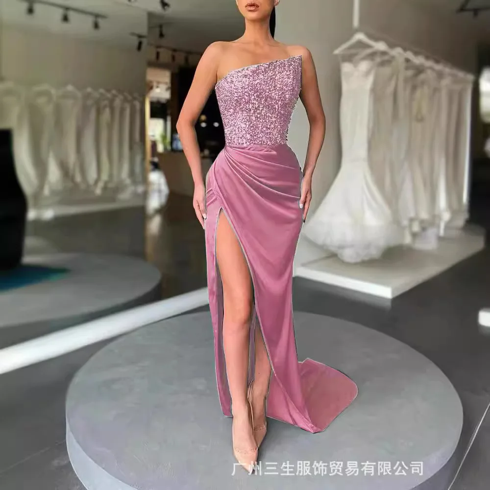 Sequin Dress for Women Sleeveless Mid-length Evening Dress Elegant Chest Wrapping Summer Dress Casual Sexy Party Dresses Vestido