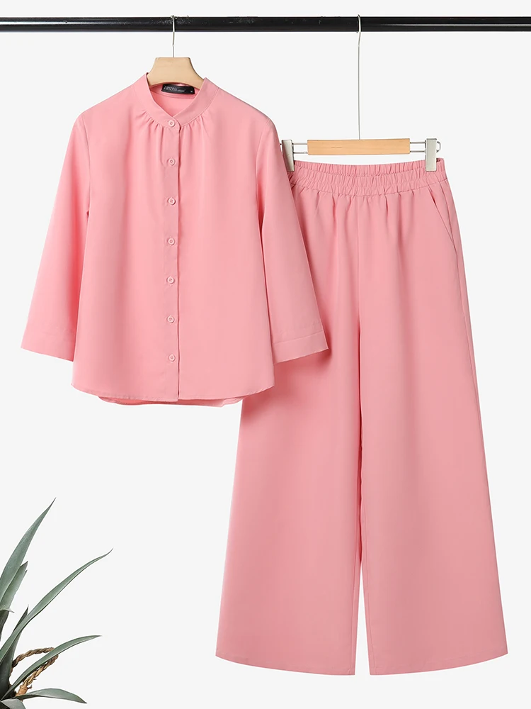 

2025 ZANZEA Женский осенний комплект из 2 предметов Брючный костюм Элегантная рубашка с длинным рукавом Брючные костюмы Повседневный спортивный костюм Однотонная рабочая одежда OL