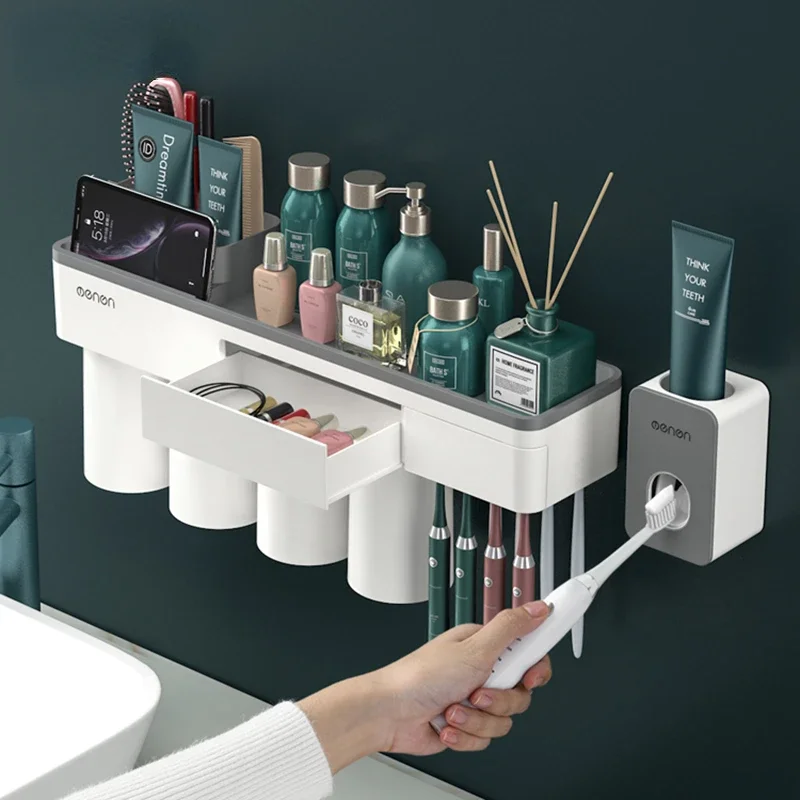 

TERUP Toothbrush Holder Strong Adsorption Magnetic Cup Waterproof Free Punching Storage Rack For Home Bathroom Accessories Sets