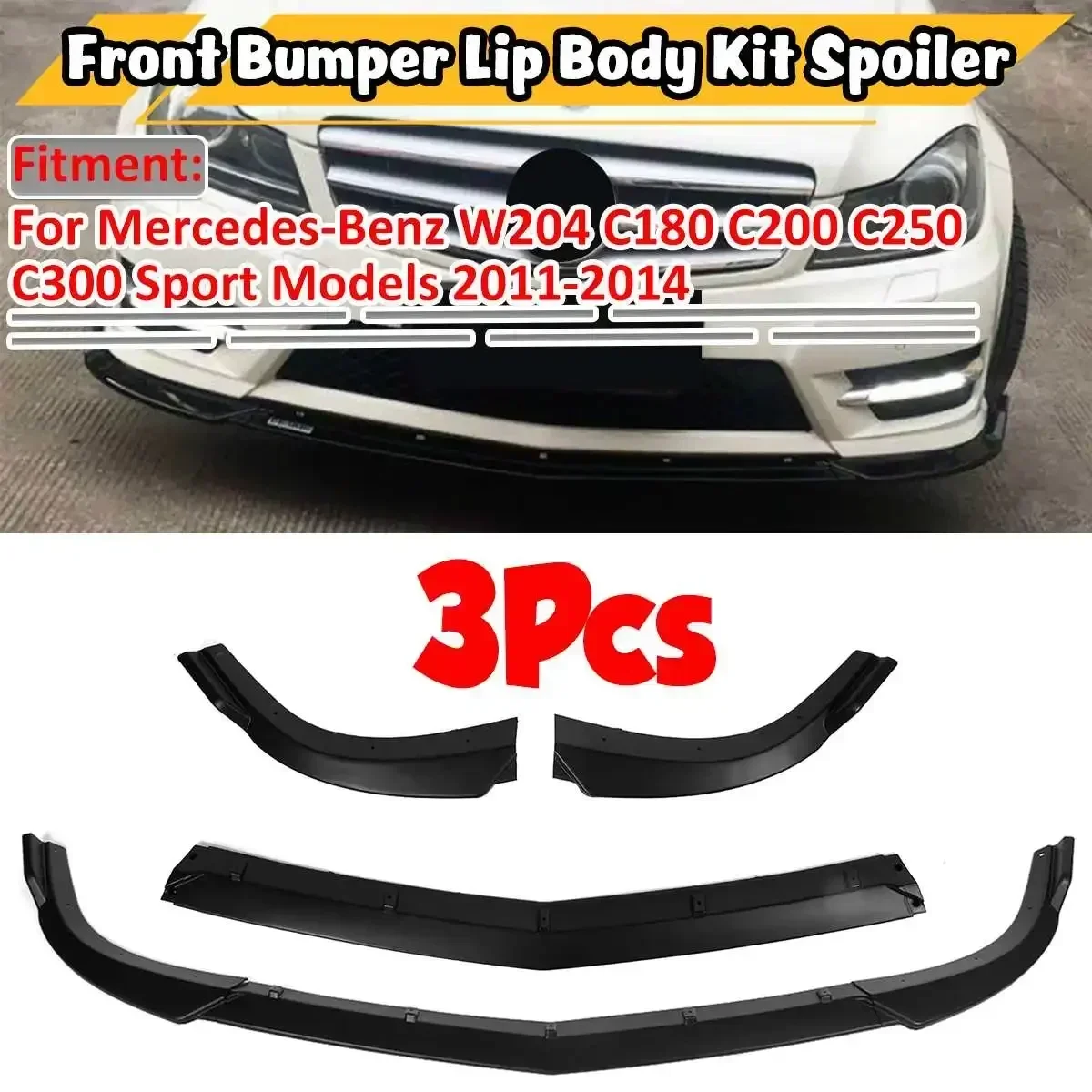 New 3xCar Front Bumper Lip Spoiler Diffuser Cover For Mercedes For Benz C CLASS W204 C180 C200 C220 C250 C300 2011-2014 Body Kit