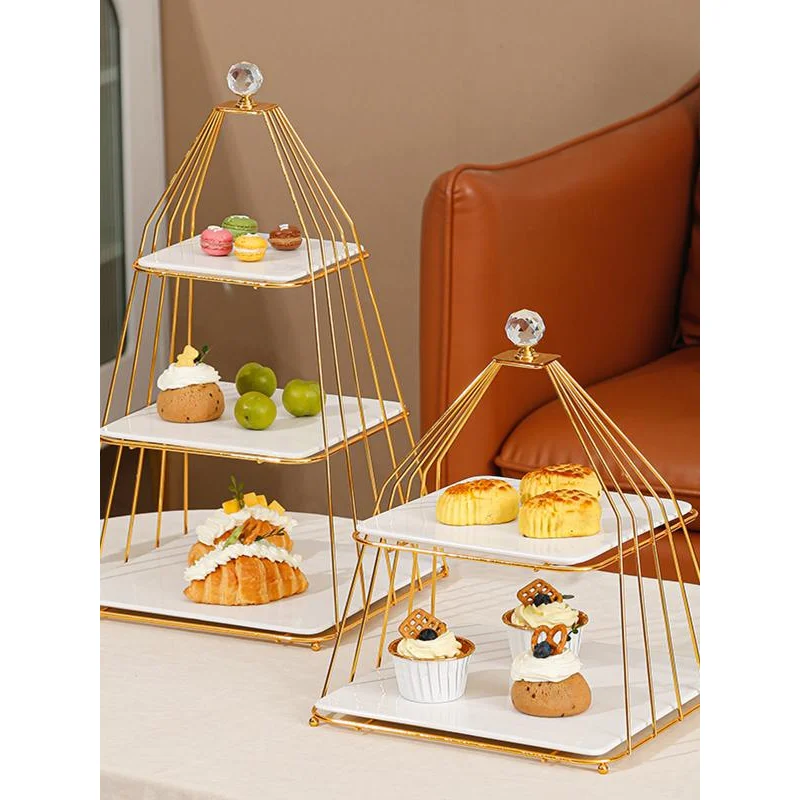 

yyhcGolden dessert table light luxury afternoon tea snack rack multi-layer ceramic fruit tray European coffee break table cake t