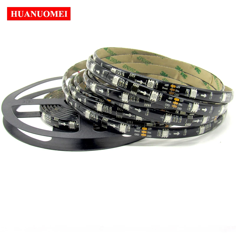 12V RGB LED Strip Lights WS2811 Addressable 30 Pixels per Meter Dream Color Smart Digital TV Lamp 5050 SMD Black PCB Waterproof