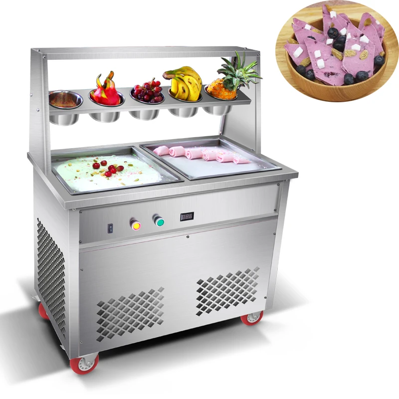 New Large Capacity Fried Yogurt Machine Thai Fried Ice Machine Two Pot Five Small Bowls