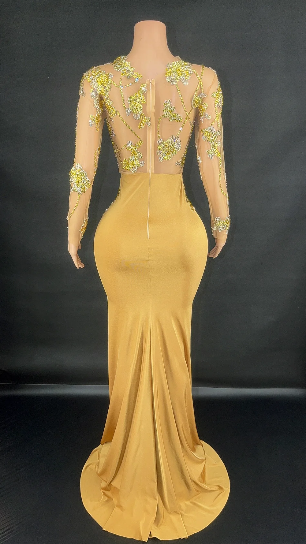 Multicolor Customized Sexy Diamond Sequins Feather Water Diamond Wrap Hip Dress Long Dress Performance Dress