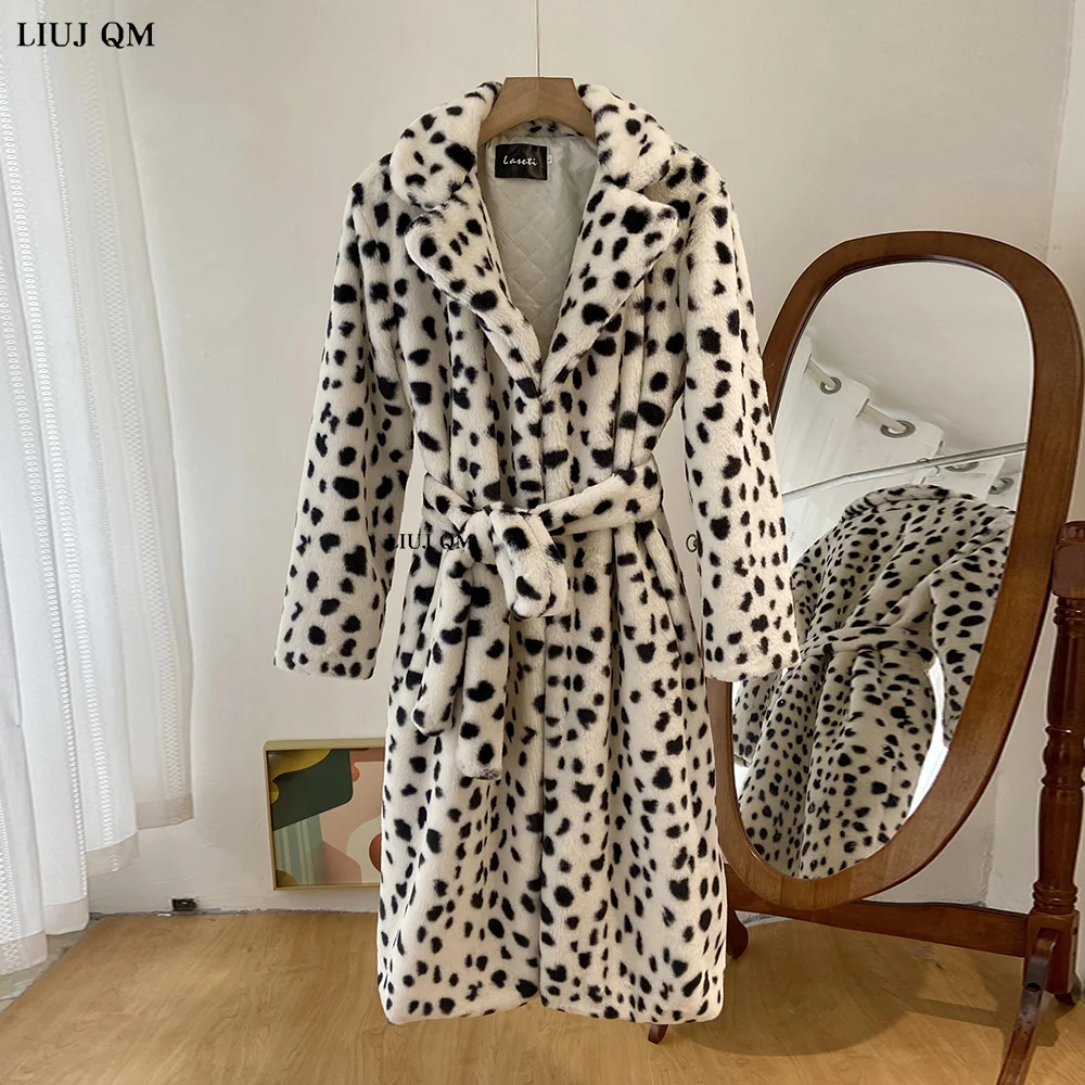 Plus Size Clothing Autumn Winter Faux Fur Coat Women Parka Lapel Leopard Print Long Fur Jacket Female  Warm Thick Plush Overcoat