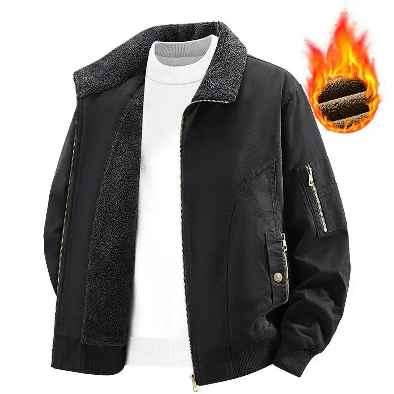 

New Winter Thickened And Fleece Workwear, Large-Sized Cold-Proof Cotton-Padded Jacket, Men's Lambskin Warm Top