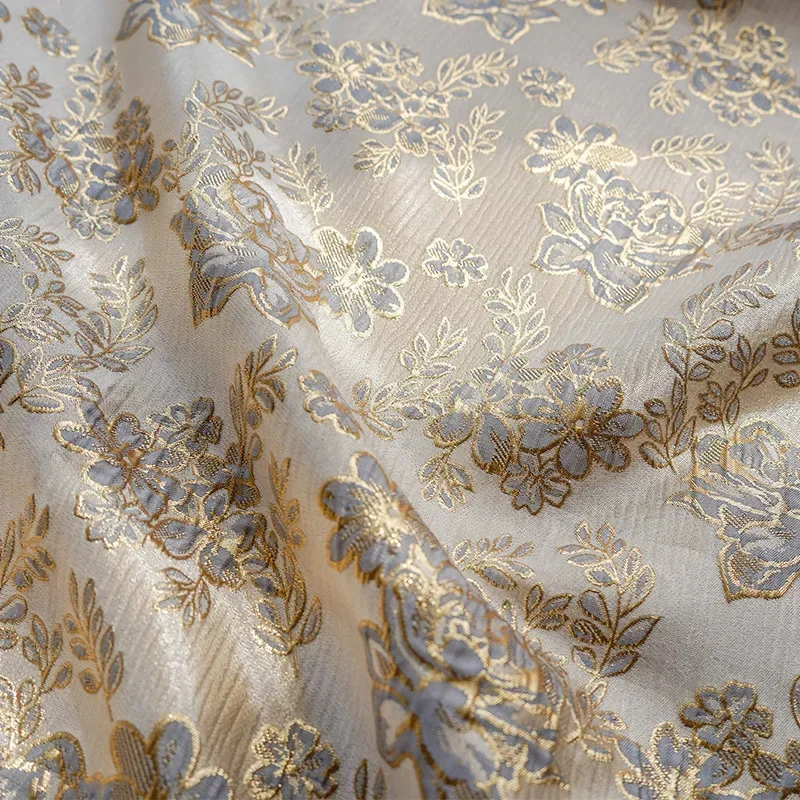 Gold Silk Yarn-dyed Flower Jacquard Fabric Spring Autumn Women's Dress Shirt Curtain Cushion Pillow Fashion for Diy Sewing Cloth