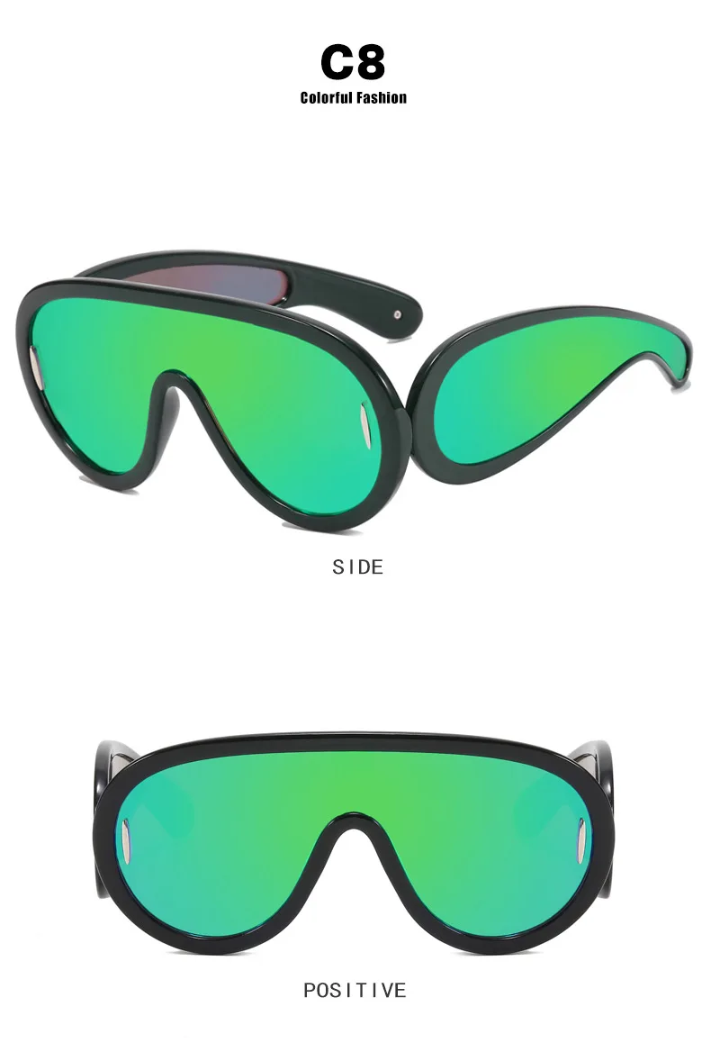 Einteilige Punk Sonnenbrille Frauen Männer übergroße futuristische große Rahmen Brille Sonnenbrille Hip Hop Spiegel Pilot Schild Brille – Detail 11