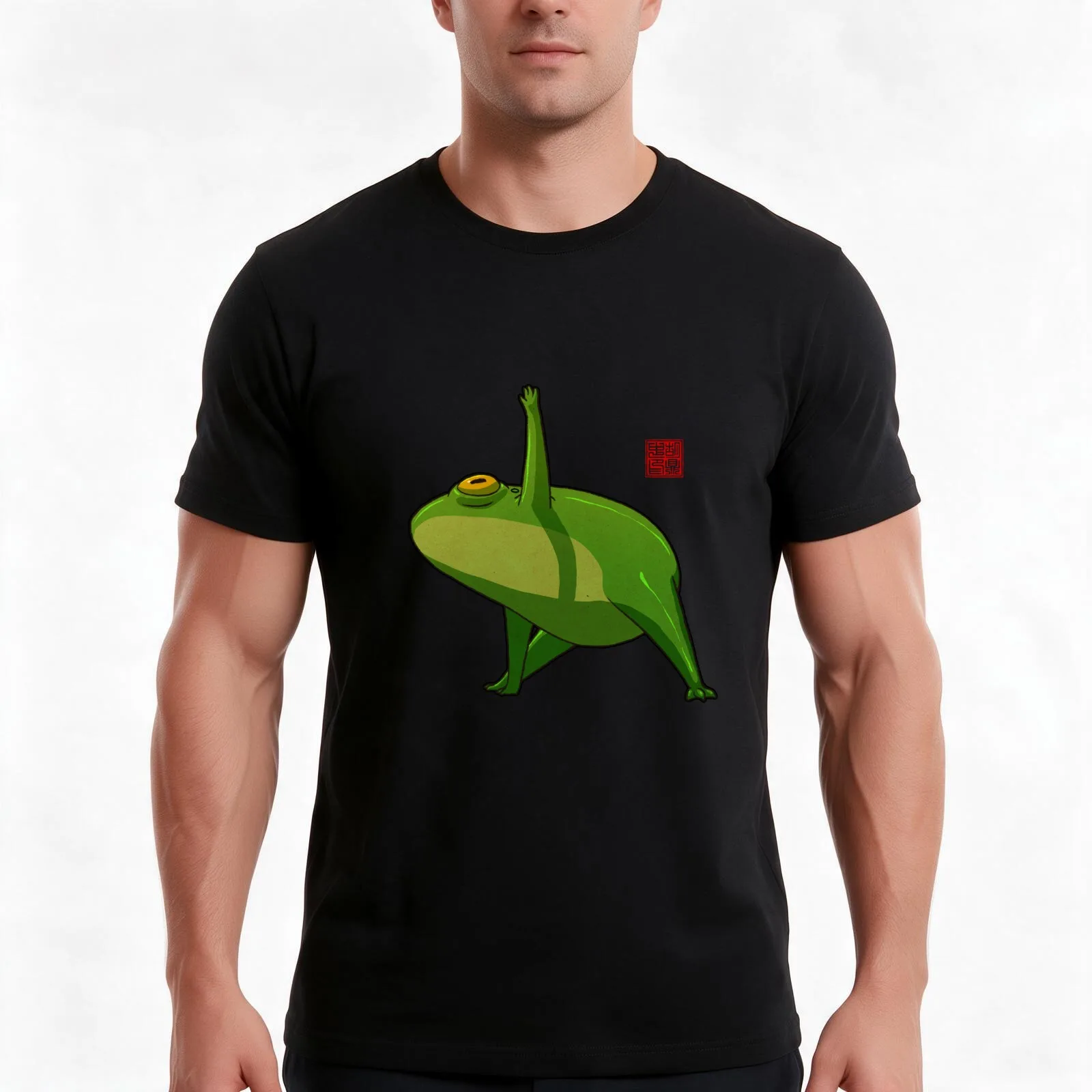 Yoga Frog Triangle Pose T-Shirt Summer Casual Cotton Tee Oversized Streetwear Tops Vintage Graphic Print Unisex Men Women