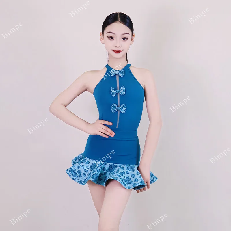 

Детская одежда для латинских танцев Samba Tango, топы с одним рукавом для девочек, брюки с рюшами, черный тренировочный костюм, костюм для выступлений в стиле ча-ча-ча