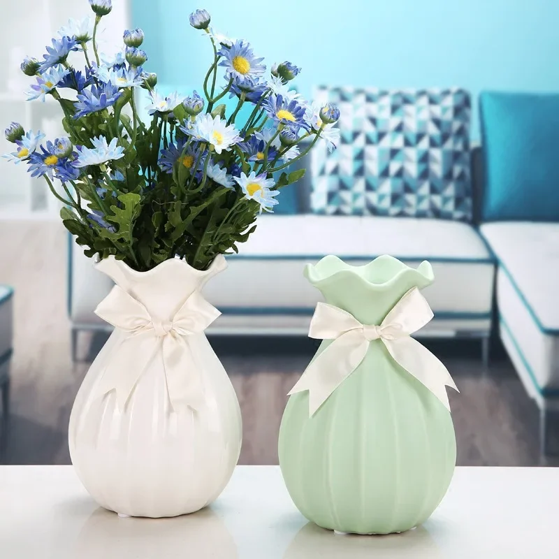 

New Colorful Bowknot Ceramics Vase Simple Vase Home Decoration Modern Vases For Dried Flowers Handmade Ceramics Flower Vase