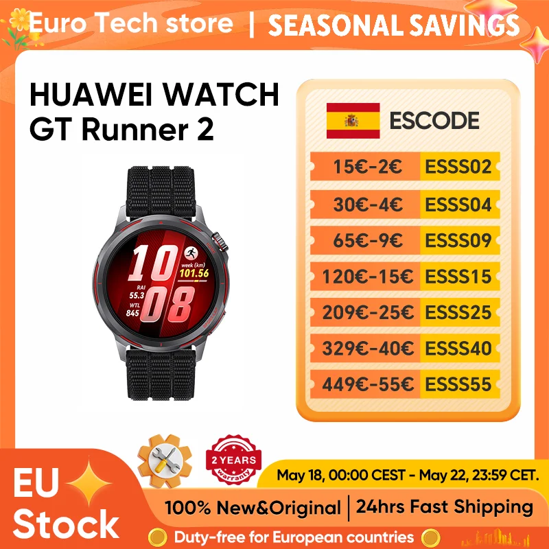 Reloj inteligente Huawei Wtach GT Runner 2, pantalla a color AMOLED de 1,32 pulgadas, 5 ATM, Bluetooth 6.0, Android e IOS