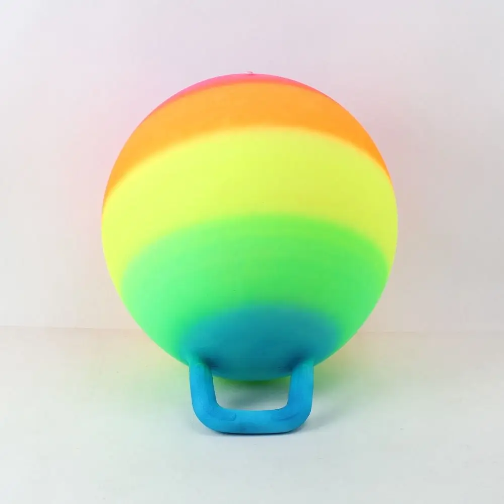Durable Diameter 18 Inch Bouncy Ball With Handle Rainbow Sports Hopping Ball PVC Inflatable Jumping Ball Boys Girls