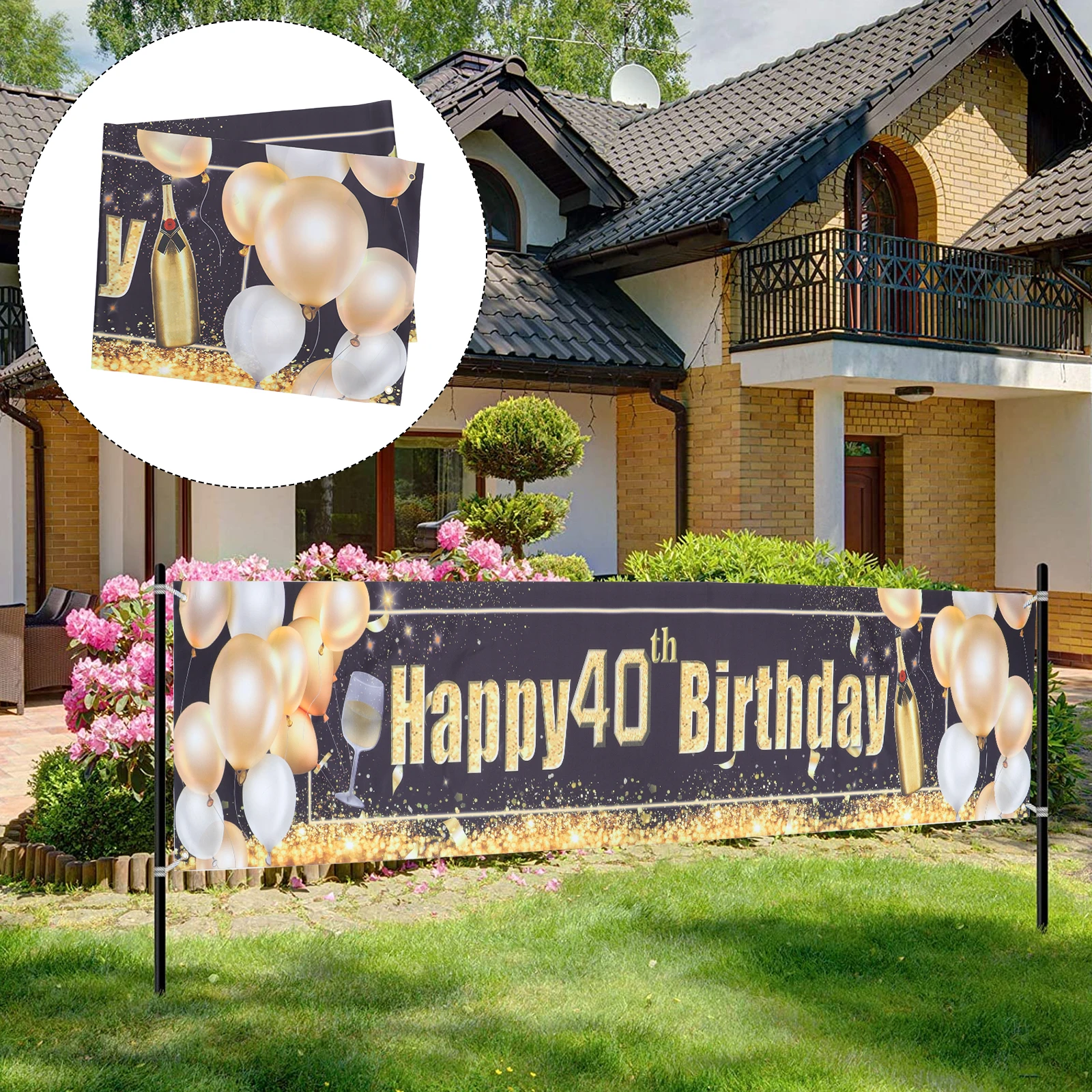 

40th Birthday Banner Party Decoration Home Hanging Flag Background Decorative Banner Themed Party Photo Prop Wall Ornament