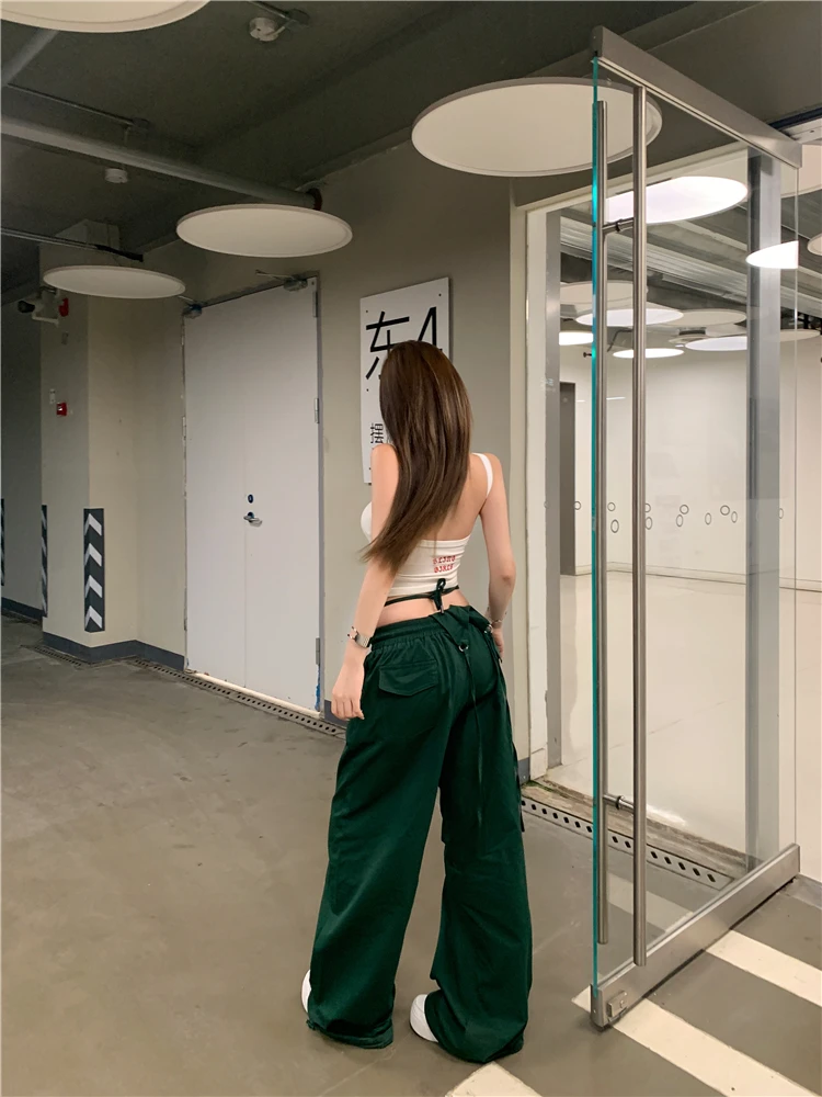 RORORIRI Multi-wear Solid Casual Parachute Pants Women Bandage Elastic Waist Wide Leg Pants Jazz Dancer Hiphop Retro Streetwear