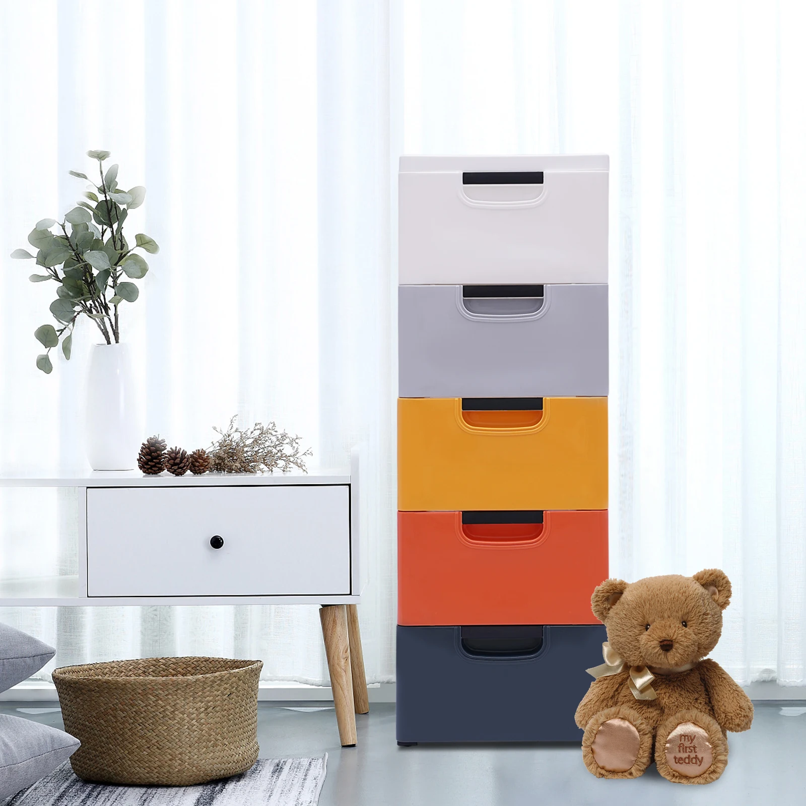 

5 Drawers Plastic Vertical Storage Cabinet with Morandi color large capacity