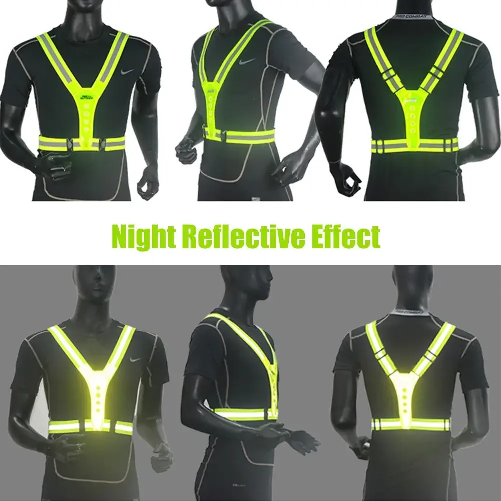 Rompi Reflektif Olahraga LED Rompi Reflektif Bercahaya Bentuk V Elastis Rompi Dapat Disesuaikan untuk Bersepeda Sepeda Motor Lari Malam Hari