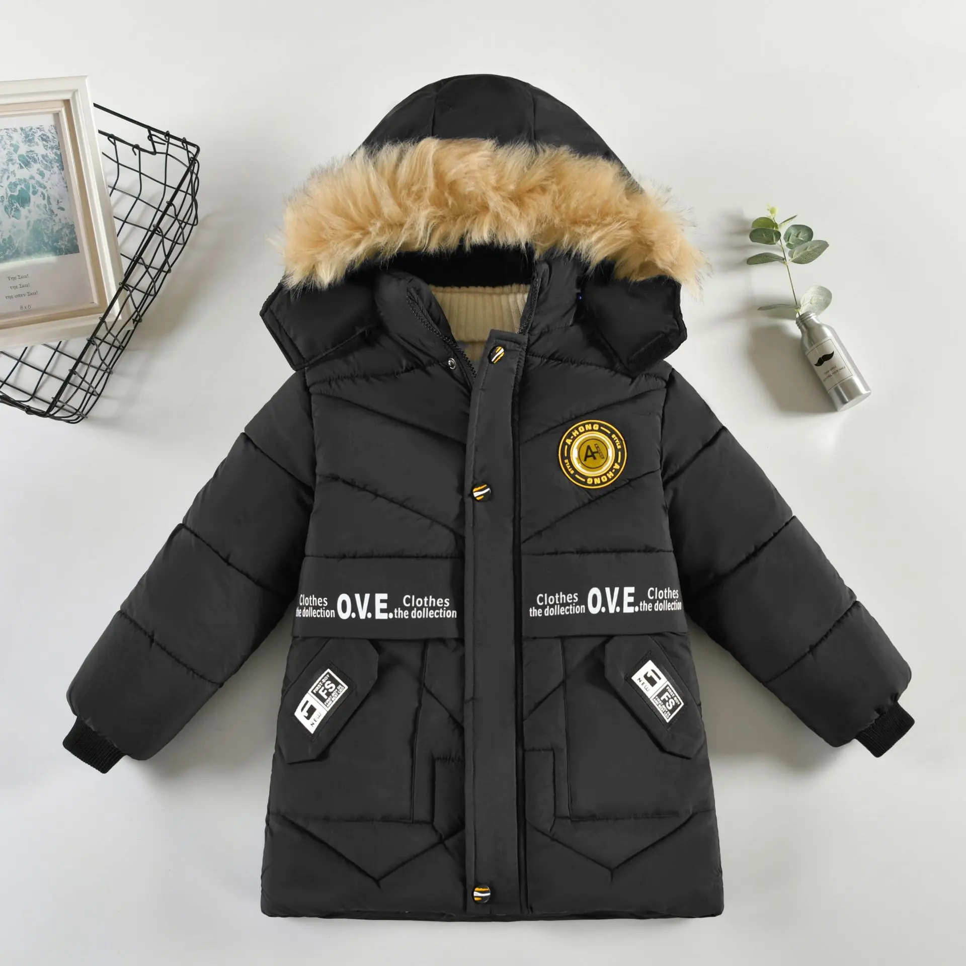 Autumn Winter Boys Jacket Thickened Keep Warm Girls Coat Hoodie Windproof Long Coats Children Outerwear New Year Fleece Overcoat