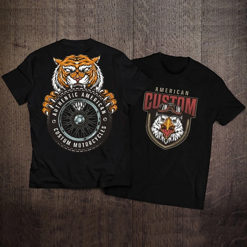 

Tough Guy Muscle Sports Loose Cotton T-shirt Men's Fitness Training American Skull Tiger Head Locomotive Motorcycle