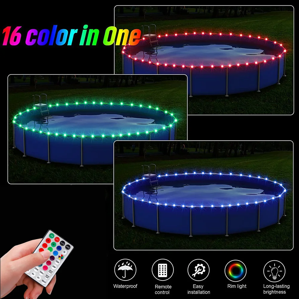 Remote Control Rim Light for Outdoor Pool Color Changing Submersible LED Rim Lights Play at Night Waterproof Trampoline Lights