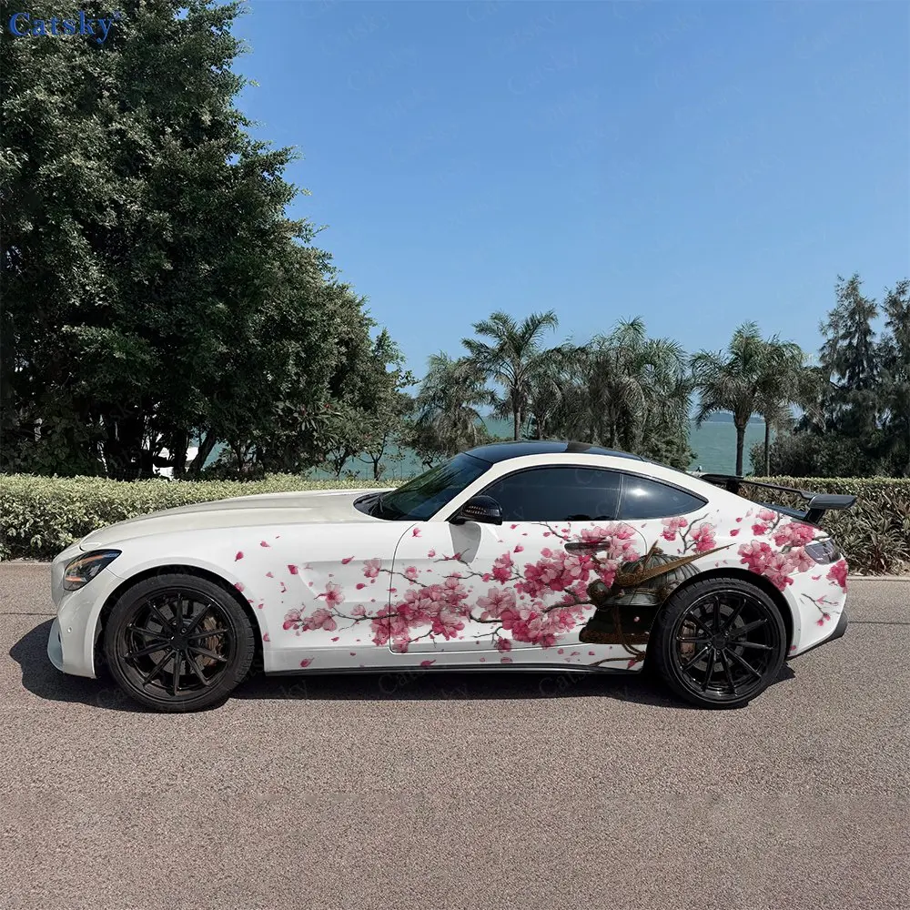 

2pcs Japanese Samurai & Cherry, Durable, Fade-resistant, Enhance Vehicle Aesthetics With Bold Artistic Design Car Vinyl Wraps