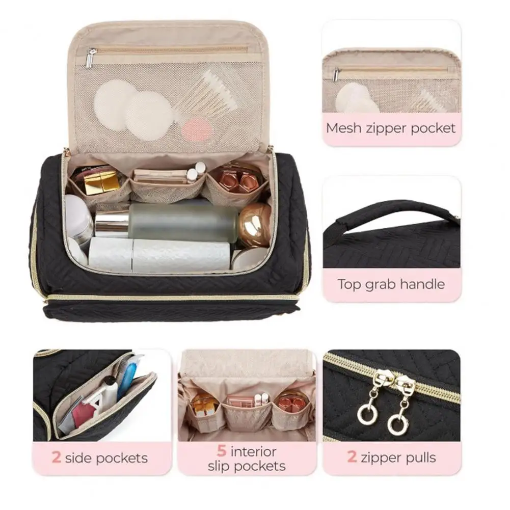 Travel Toiletry Kit Embroidered Cosmetic Bag with Wide Mouth Zipper Closure Multi Compartments Capacity Toiletries for Business