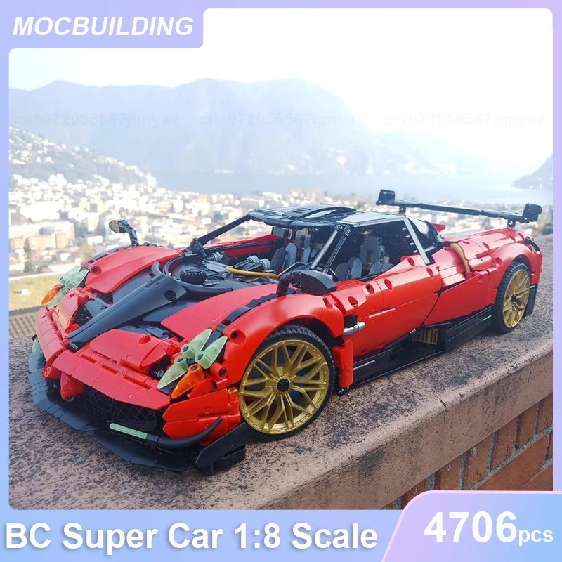 BC Super Car 1:8 Scale Model MOC Building Blocks DIY Assemble Bricks Transportation Vehicel Red  & Black Toys Gifts 4706PCS