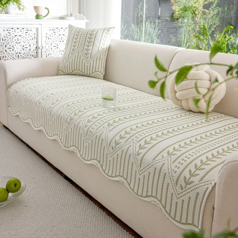 

Летний прохладный вязаный чехол для дивана, простой однотонный, пылезащитный, нескользящий, универсальный, для сидений, защитное покрытие для мебели