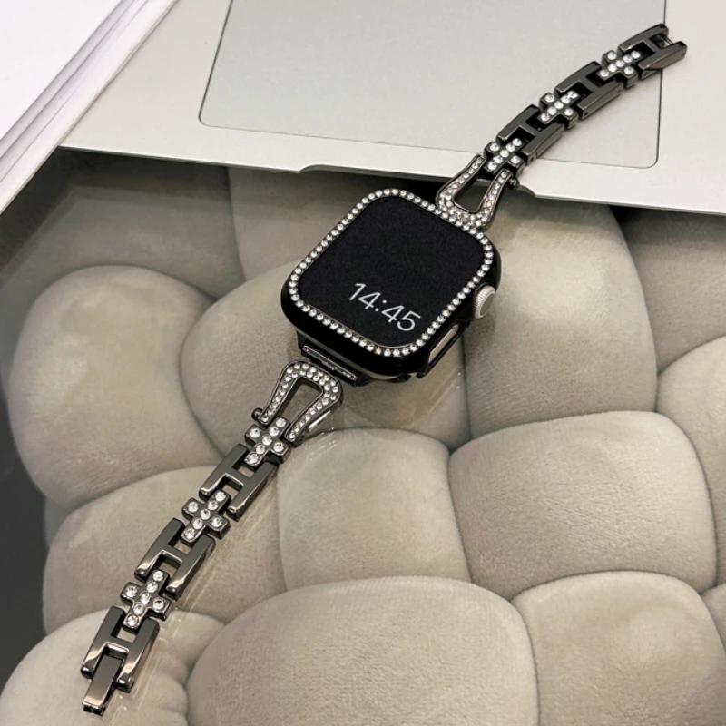 Woman Diamond Metal for Apple watch strap 49mm 45mm 44mm 42mm 40mm Stainless steel Link bracelet iWatch 9 8 7 SE 5 Accessories