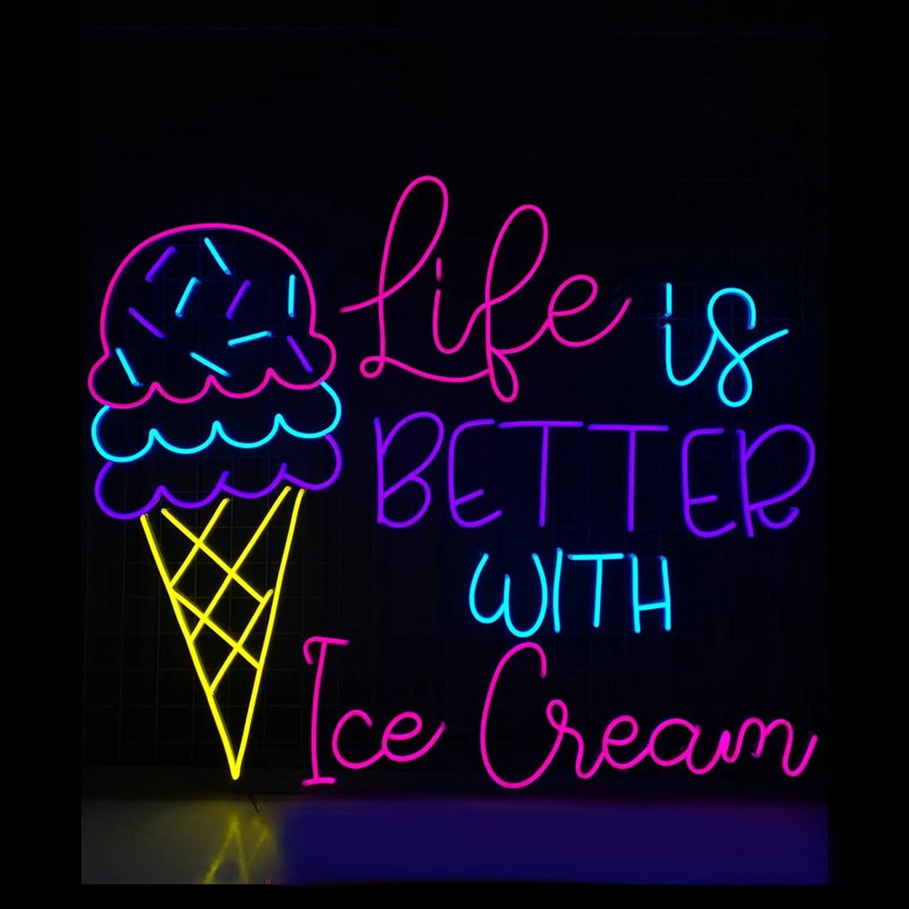 

Life Is Better with Ice Cream Neon Sign for Ice Cream Shop Decor Sweet Bakery Store Led Neon Light Custom Business Logo Signs