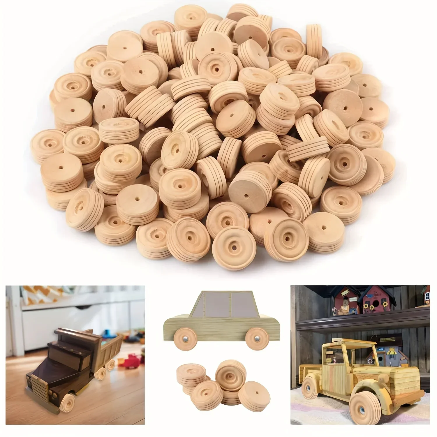 20pcs Wooden Wheels 1.18 Inches Treaded Wooden Tires Wheels With 0.14\