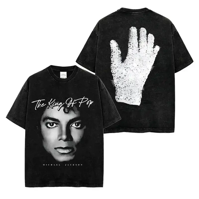 MJ Vintage Washed T Shirt 2026 New Movie Michael Jackson Graphic Print T-Shirt Y2k Vintage Rock Tops Oversized Tee Fans Gift