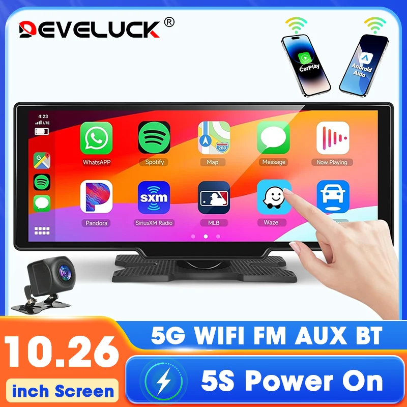 

Develuck 10.26" Car Carplay Android Auto Stereo Radio Multimedia Video Player IPS Display Screen With FM AUX Bluetooth 5G WIFI