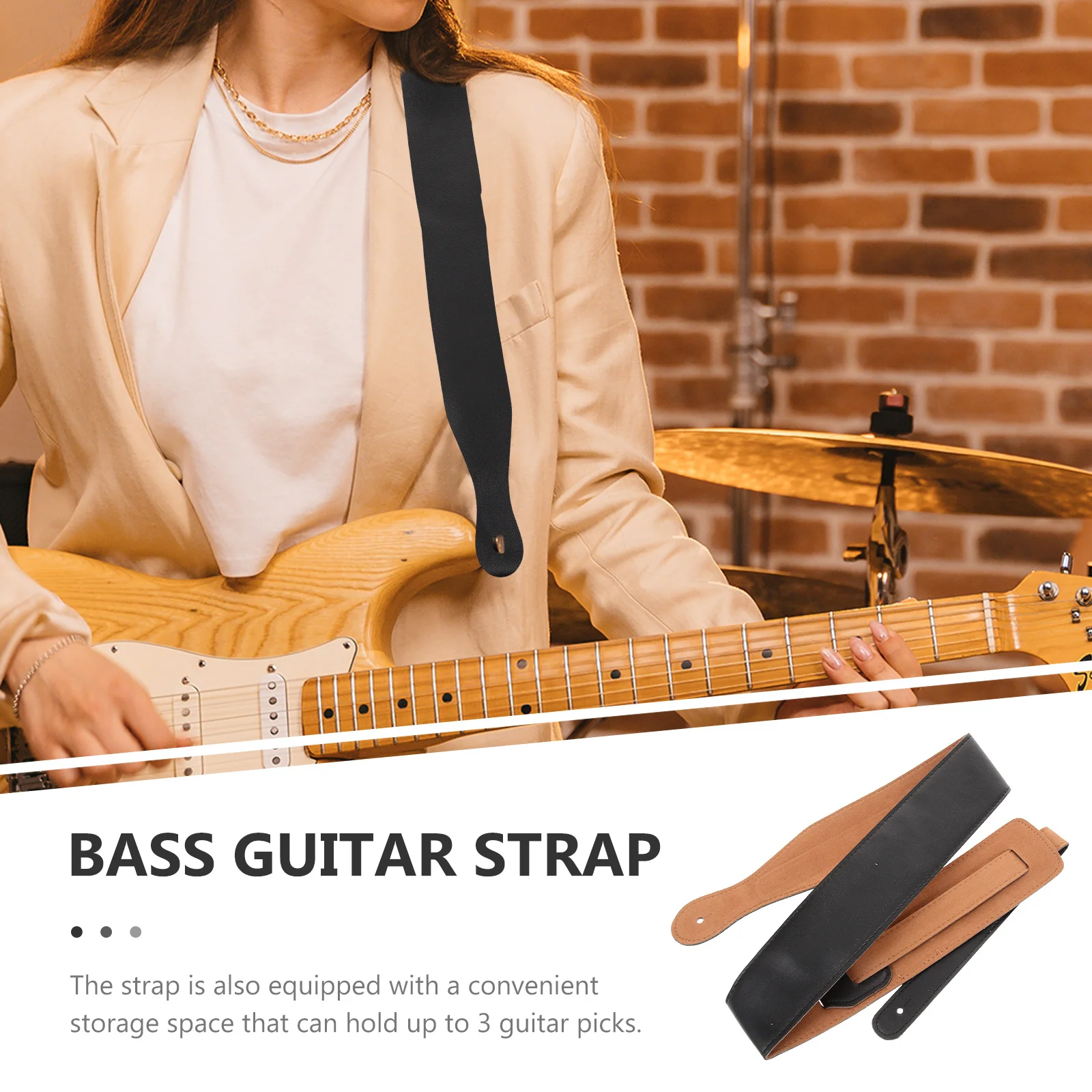 

Bass Guitar Strap Wide Replacement Belt with Pick Holder Comfortable Adjustable Ukulele Guitar Accessories