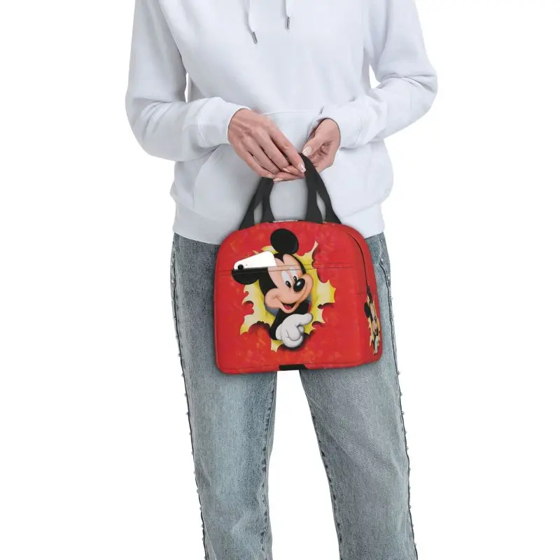 Custom Mickey Mouse Insulated Lunch Box for Women Portable Thermal Cooler Lunch Bag Food Picnic Container Tote Bags