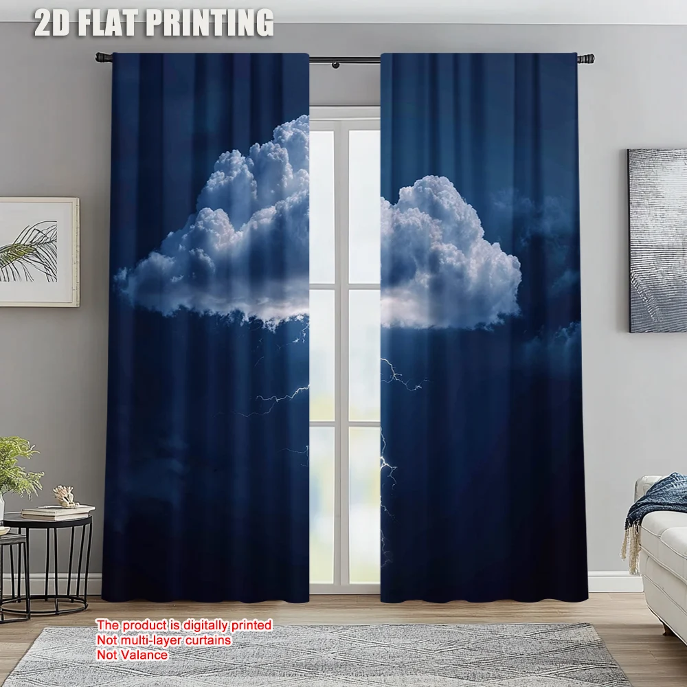 

2pc, Curtains Storm And Thunder Machine Washable Fabric,Without Electricity Spring Party & Holiday Decor Applies to bedroom and