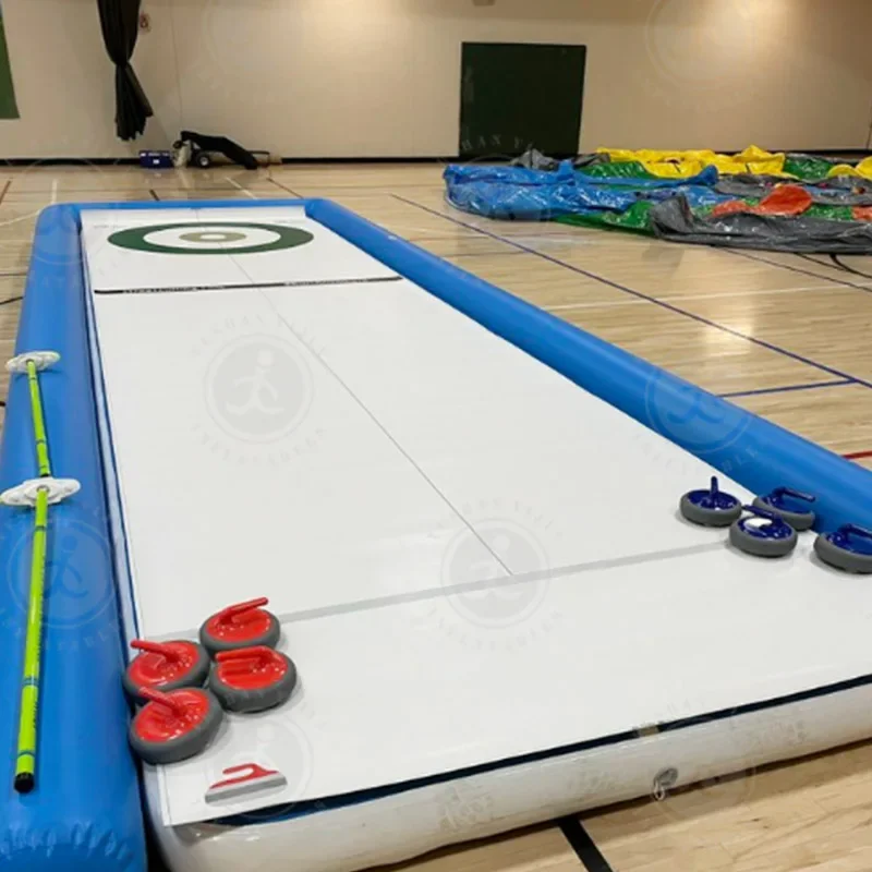 Trilha inflável para crianças, piso de gelo sintético, jogo ao ar livre, pista de curling de rua