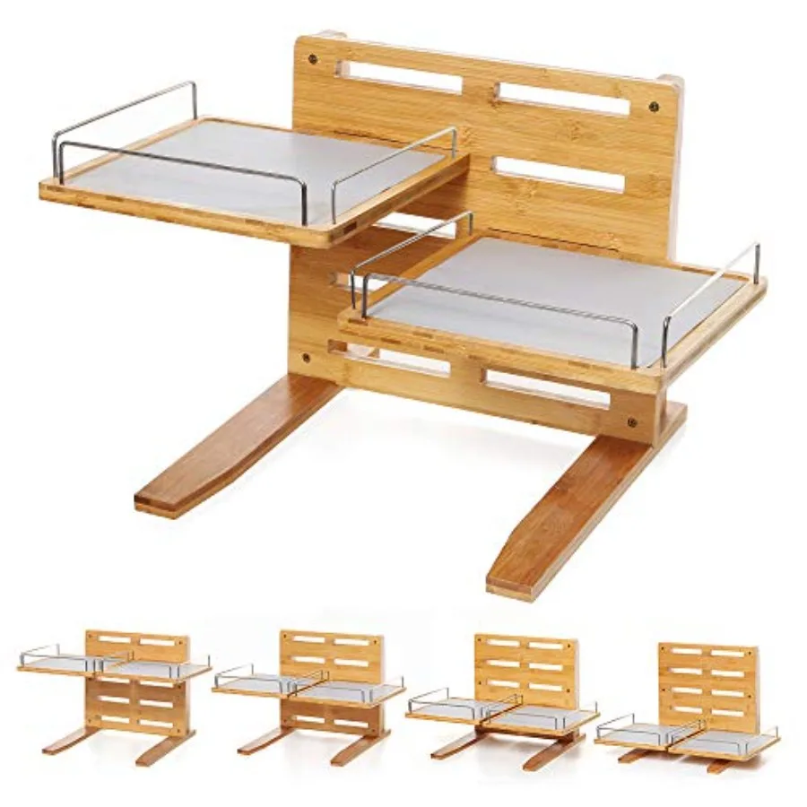 

FOREYY Adjustable Raised Dog BowlsBamboo Elevated Feeder Stand with Non-Skid Feet for Food and Water 5 Level Wooden Pet Dining