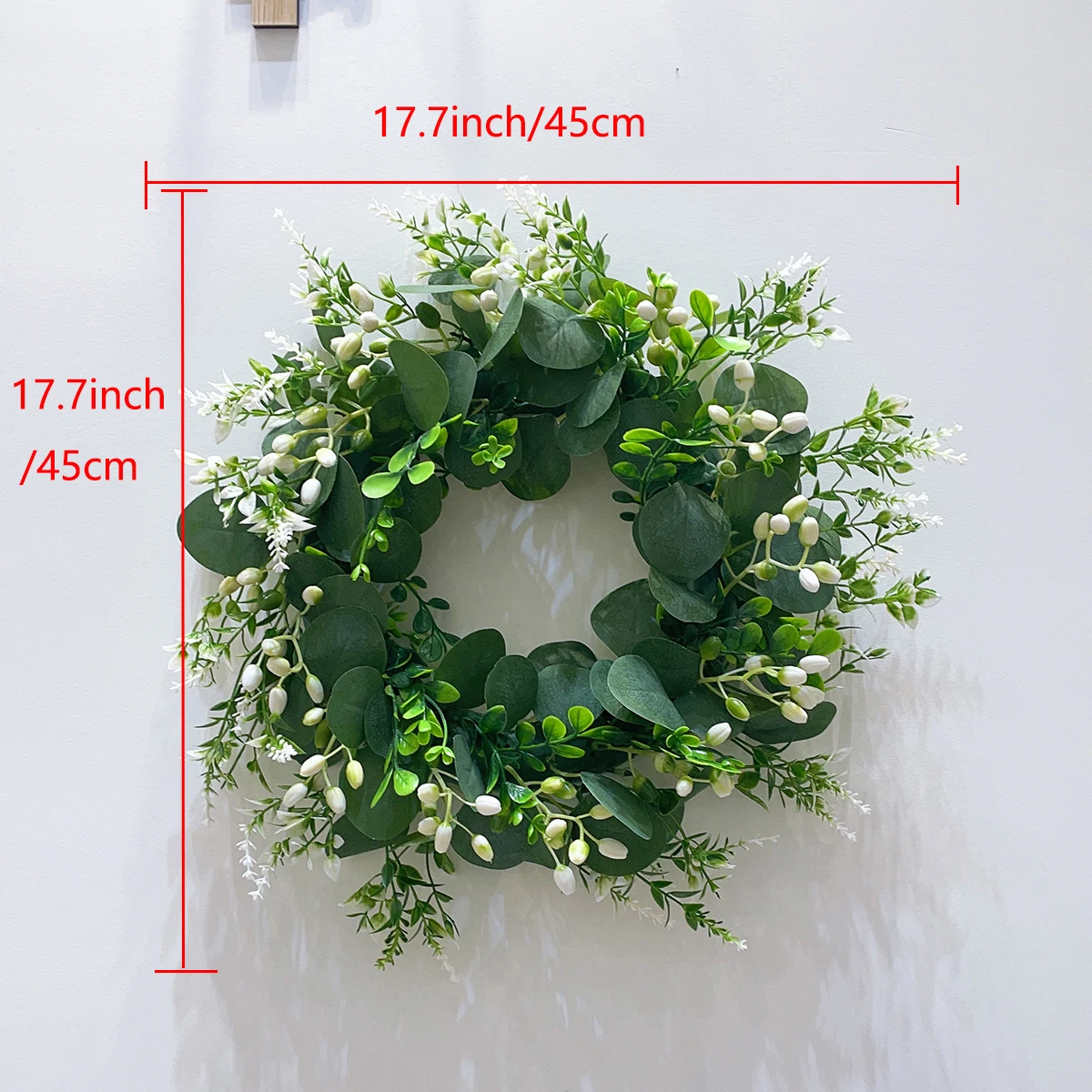 1pc Eucalyptus Leaf Spring Wreath, Artificial Green Wreath, Front Door Wall Farmhouse Decoration, Home Decor