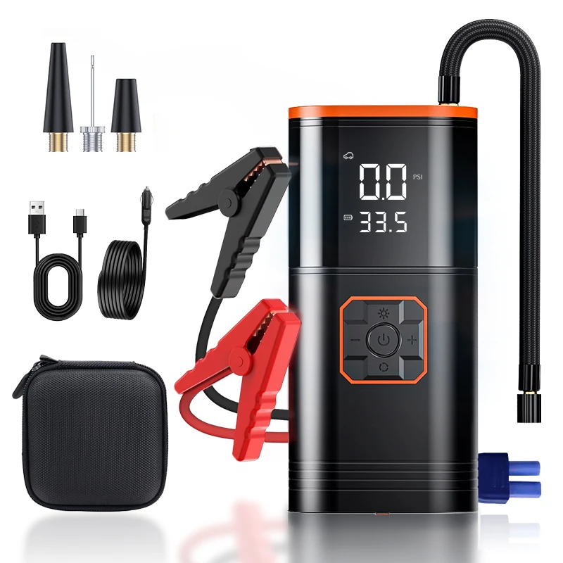 

4 In1 Portable Tire Inflator Car Jump Starter With air Pump 12V 8000 MAh LED Light Emergency Car Battery Jump Starter Power Bank