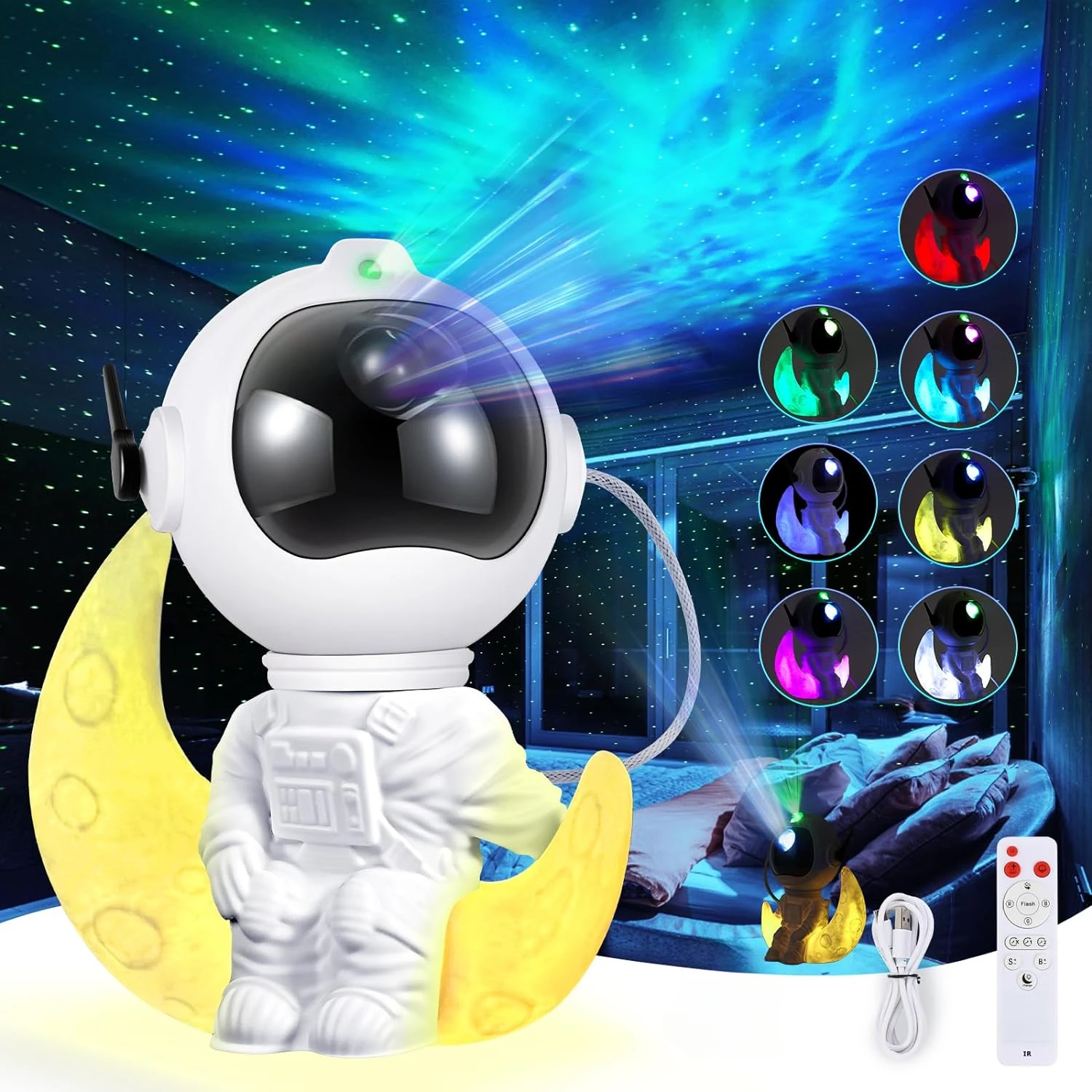 Astronauta Galaxy Projetor, Luz Noturna com Controle Remoto, Temporização, Estrelado, Nebulosa, LED Moon Lamp, Kids Room Decor, Presentes de Aniversário