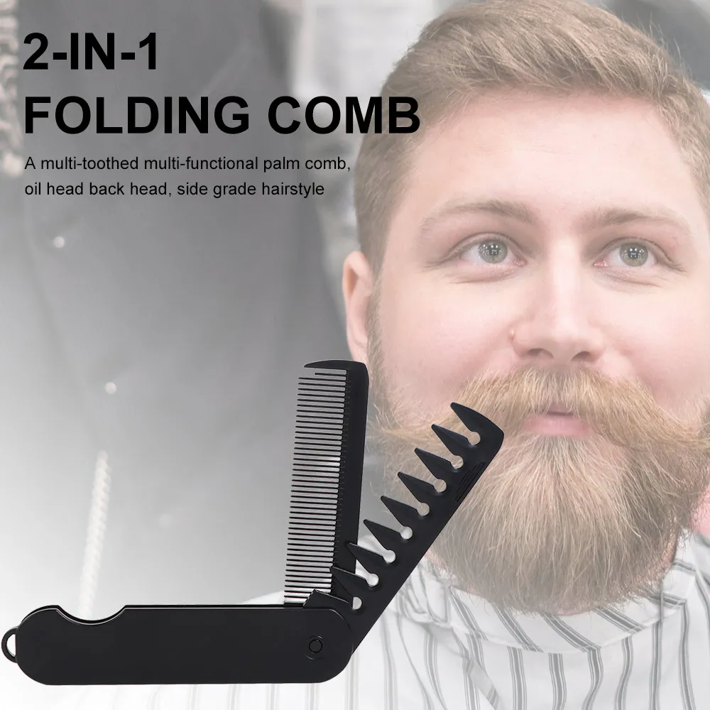 Multi-funcional Portable Folding Pocket Combs 2 IN 1 Beard Combing Wide Tooth Oil Head Comb Plastic Anti-Static