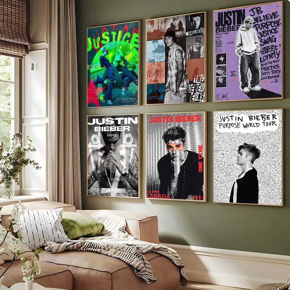 Singer J-justin Bieber DIY Sticky Poster Whitepaper Prints Posters Artwork Vintage Decorative Painting